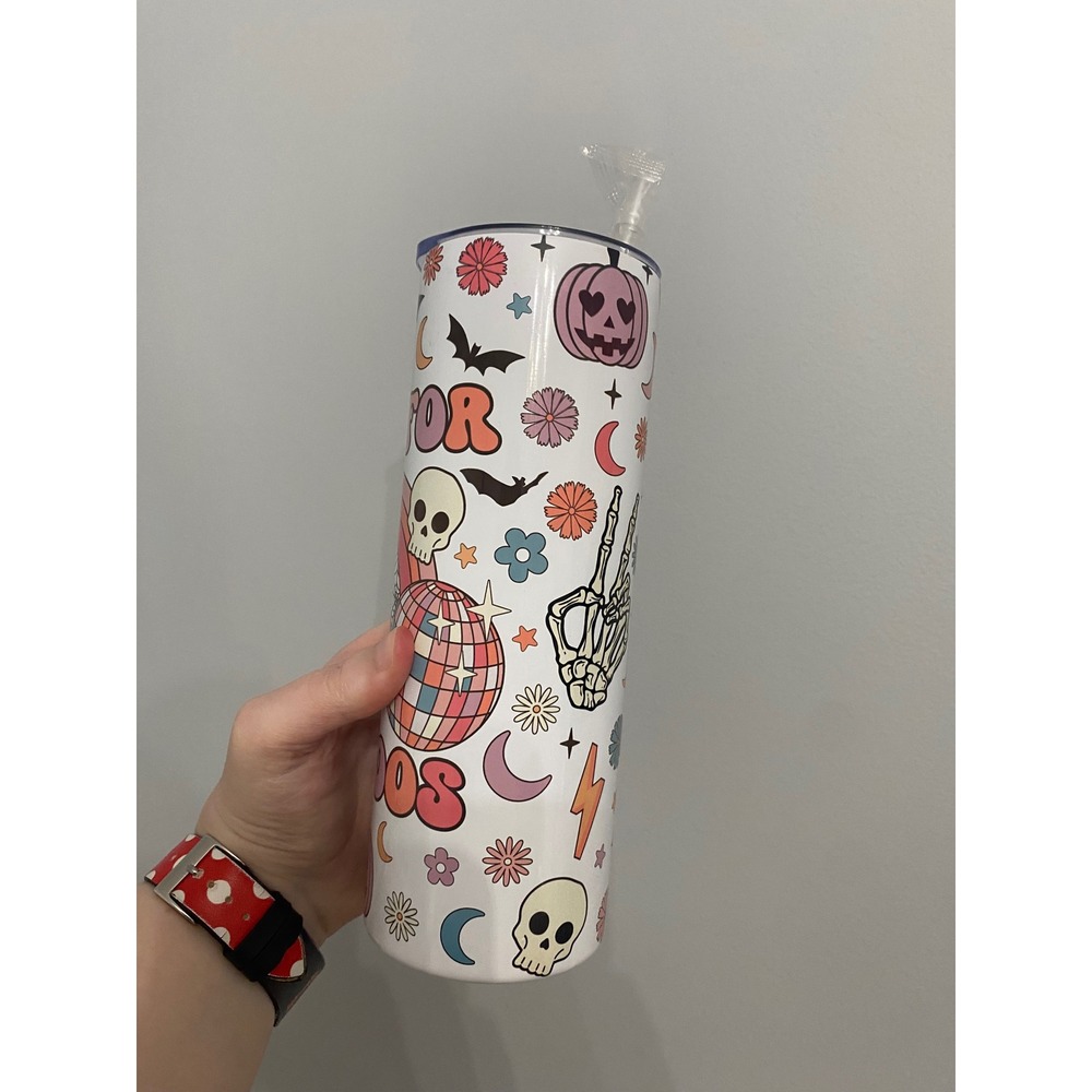 Halloween Tumbler Unisex 20oz White Here For The Boos Retro Groovy Disco Pumpkin - Picture 3 of 8